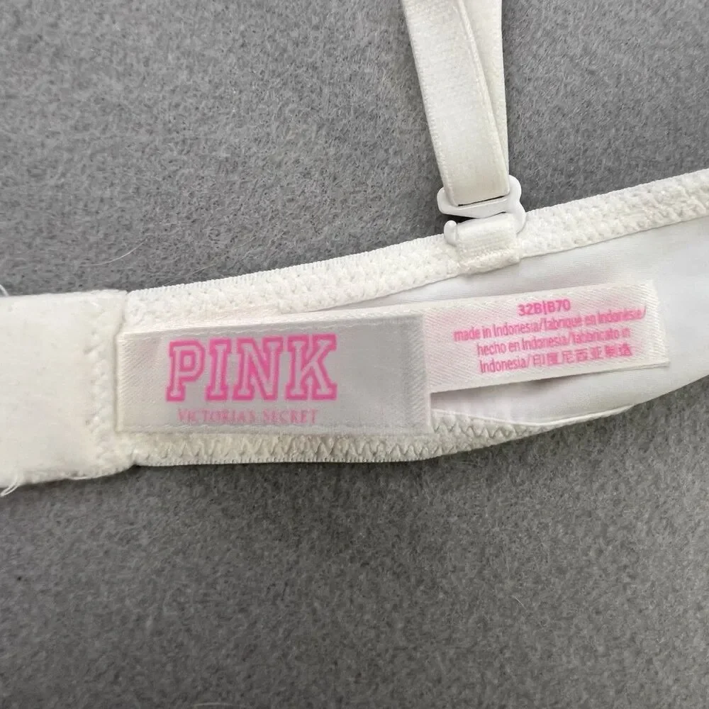Victoria's Secret PINK T-Shirt Bra 32B White Wear Everywhere Lightly Lined